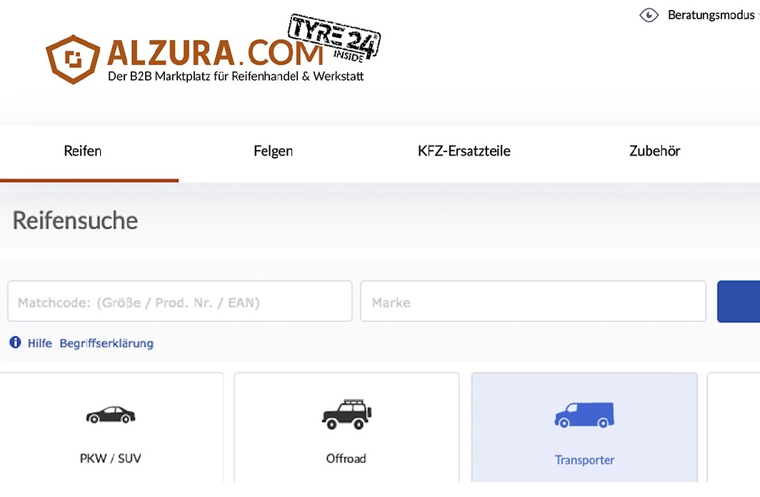 Transporterreifen sind auf der B2B-Plattform Alzura Tyre24 „weiter auf dem Vormarsch“. 