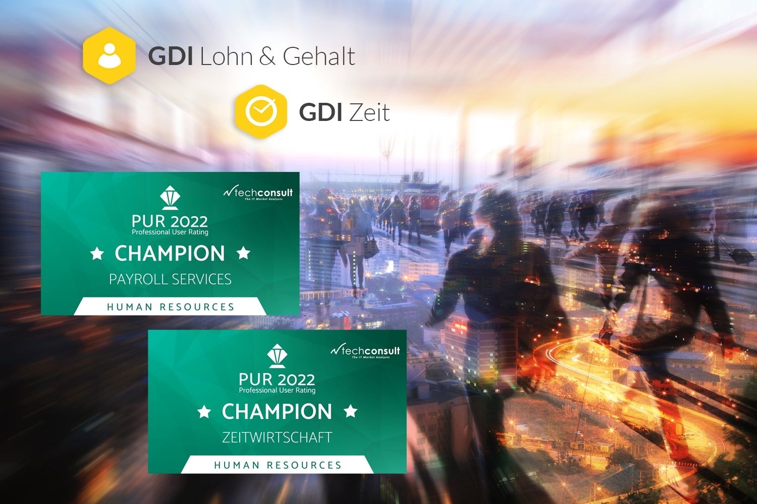 GDI ist „Champion“ in den Kategorien Lohn-& Gehaltsabrechnung und Zeiterfassung.