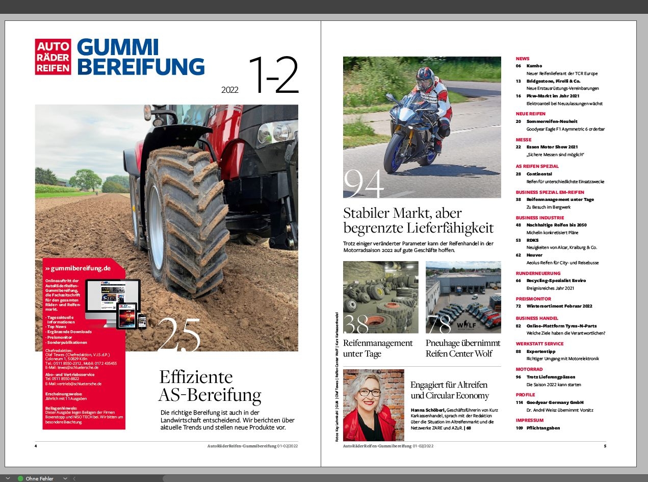 Die Januar-/Februar-Ausgabe mit den Schwerpunkten AS-Reifen, Motorrad, Recycling und Runderneuerung. 