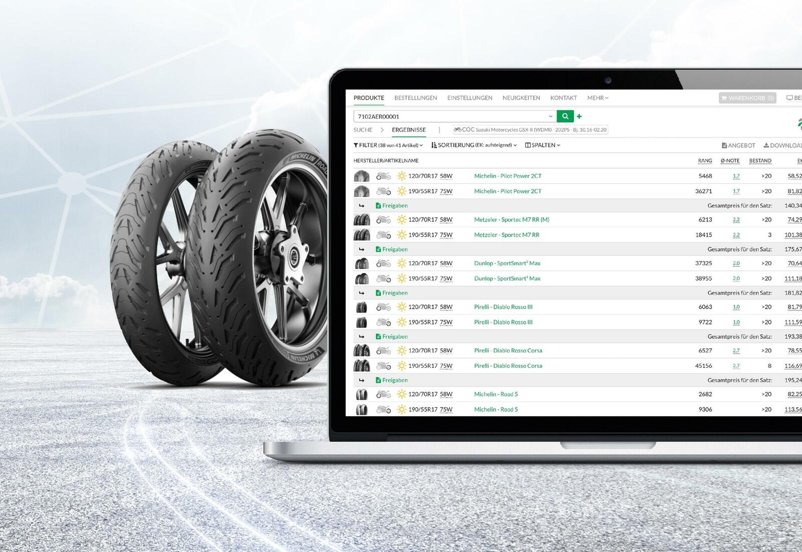 TyreSystem offeriert ein Sortiment für Motorräder, Roller, Motocross und Quads.
