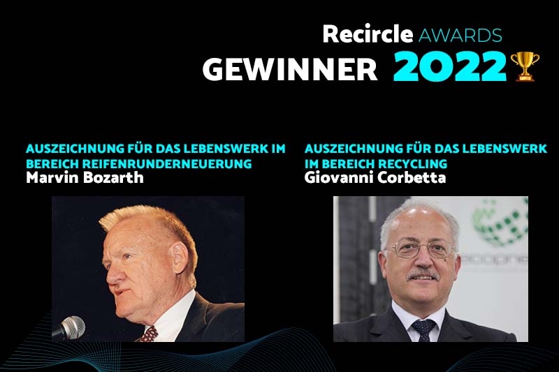 Marvin Bozarth (ITRA) und Giovanni Corbetta (Ecopneus) erhielten bei den Recircle Awards Auszeichnungen für ihr Lebenswerk.