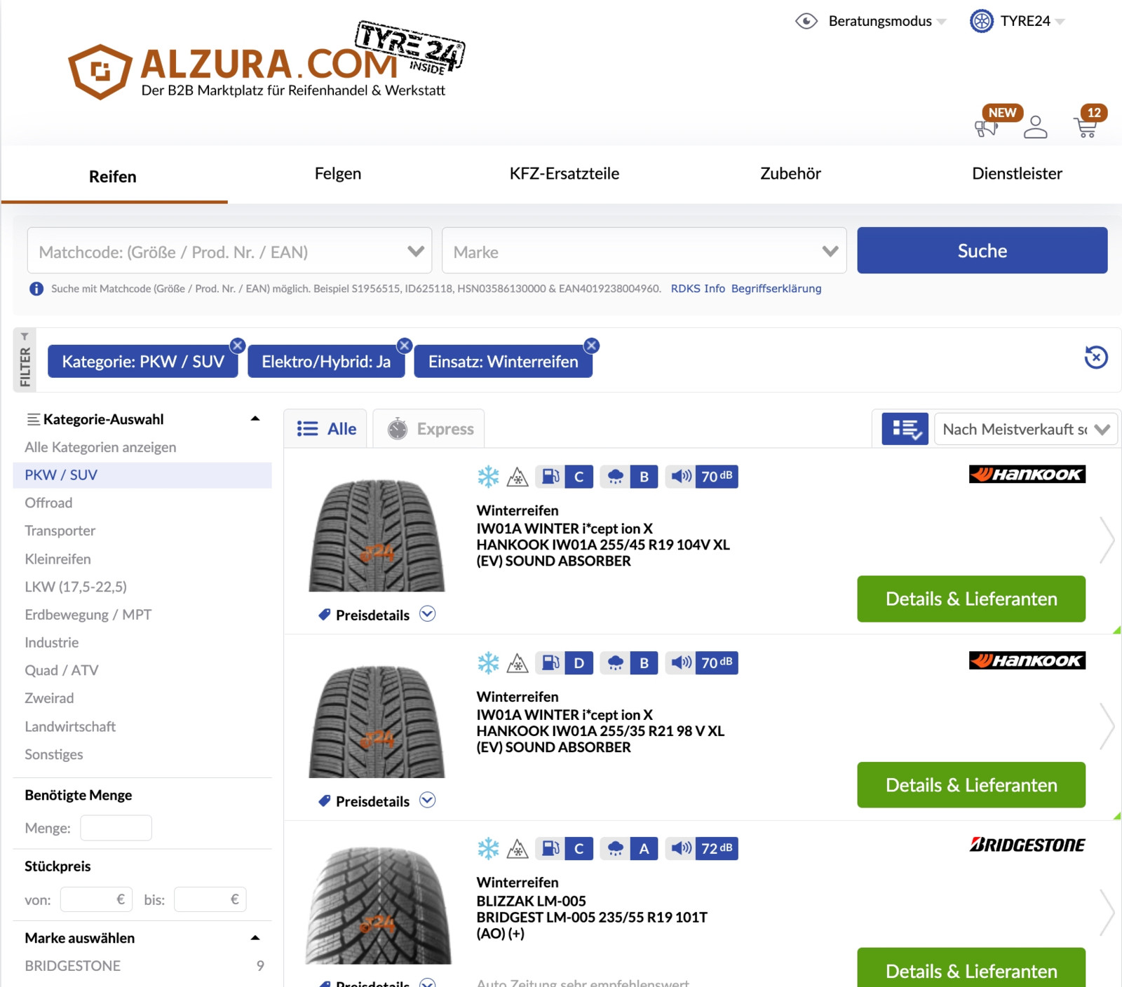 Für E- und Hybridfahrzeuge geeignete Reifen sollen sich bei Alzura Tyre24 jetzt noch gezielter suchen lassen. 