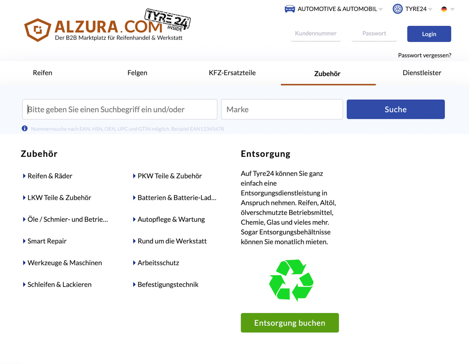 Über Alzura Tyre24 sind nun auch verschiedene Entsorgungsdienstleistungen buchbar. 
